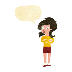 cartoon woman with folded arms with speech bubble