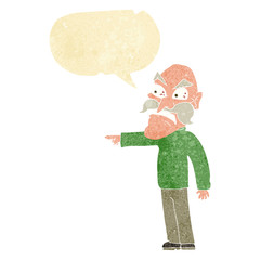 cartoon furious old man with speech bubble