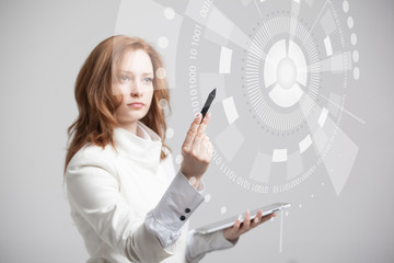 Future technology. Woman working with futuristic interface 