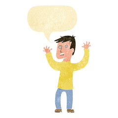 cartoon terrified man with speech bubble