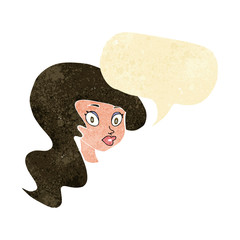cartoon pretty female face with speech bubble
