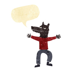 cartoon wolf man with speech bubble