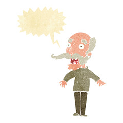 cartoon old man gasping in surprise with speech bubble