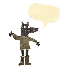 cartoon wolf man with speech bubble