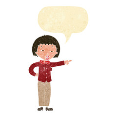cartoon woman telling off with speech bubble