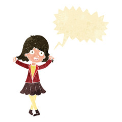 cartoon happy girl with speech bubble