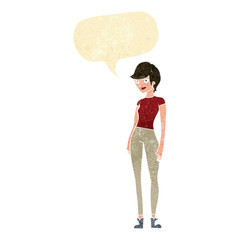cartoon modern attractive woman with speech bubble