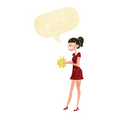 cartoon woman clapping hands with speech bubble