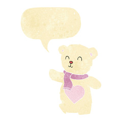 cartoon white teddy bear with love heart with speech bubble