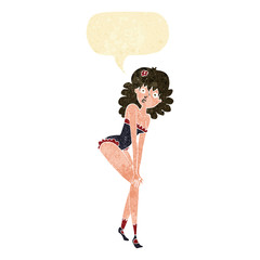 cartoon woman in lingerie with speech bubble
