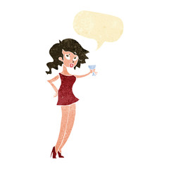 cartoon woman at party with speech bubble