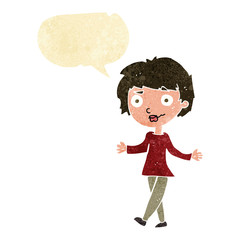 cartoon confused woman with speech bubble
