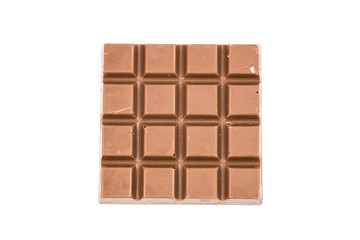 Milky chocolate bar isolated on white background, top view