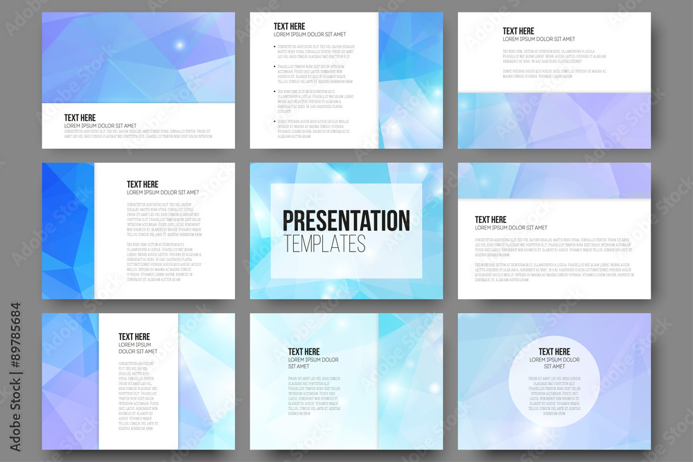 Poster set of 9 vector templates for presentation slides. abstract