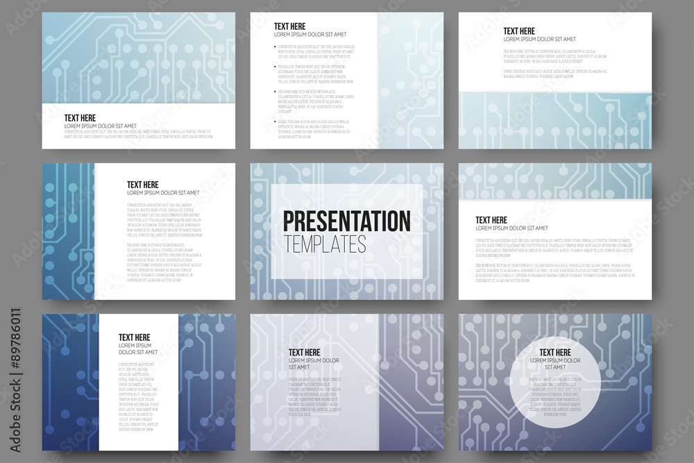 Poster set of 9 vector templates for presentation slides. abstract