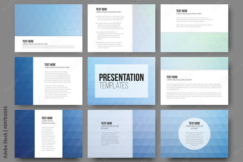 Aufkleber set of 9 templates for presentation slides. abstract blue