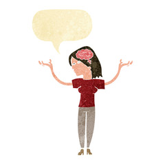 cartoon intelligent woman with speech bubble