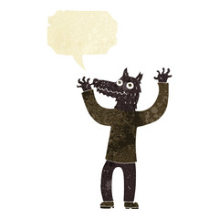 cartoon wolf man with speech bubble
