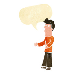 cartoon man explaining with speech bubble