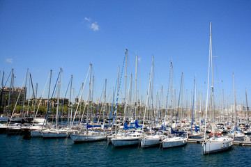Fototapeta na wymiar лодки в порту Барселоны летом в солнечный день