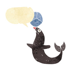 cartoon performing seal with speech bubble