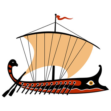 Ancient Greek trireme. Vector illustration