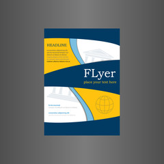 Blue vector brochure with wavy lines. Design collection.