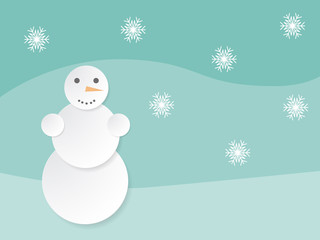 Paper snowman background with retro landscape