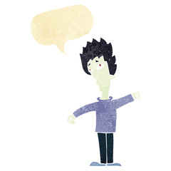 cartoon vampire man with speech bubble