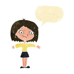 cartoon happy girl with speech bubble