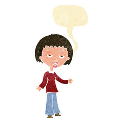 cartoon tired woman with speech bubble