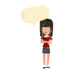 cartoon woman standing with speech bubble