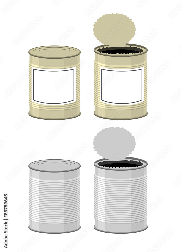 Wall mural template tin with design. open a tin can. tin on a white backgro