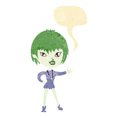 cartoon vampire girl with speech bubble