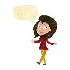 stress free woman cartoon with speech bubble