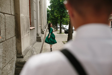 European beautiful couple posing on the street