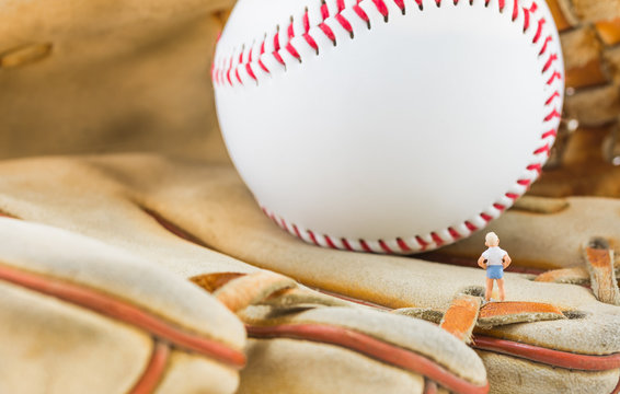 image of mini figure dolls with base ball glove and ball