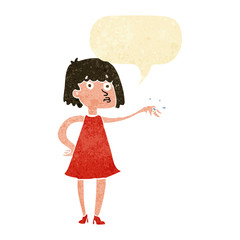 cartoon woman showing off engagement ring with speech bubble