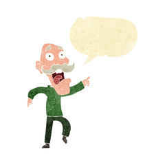 cartoon frightened old man with speech bubble