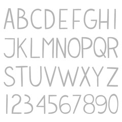 Full hand drawn vector alphabet with numbers.