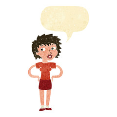 cartoon woman with hands on hips with speech bubble