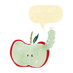 cartoon apple with bug with speech bubble