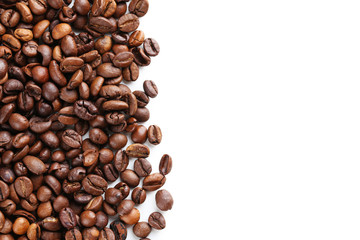 Roasted coffee beans on a white background