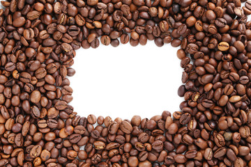 Roasted coffee beans frame on a white background