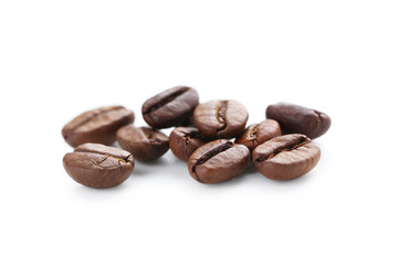 Roasted coffee beans isolated on a white