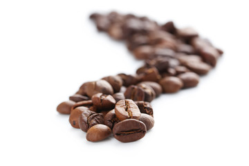 Roasted coffee beans isolated on a white