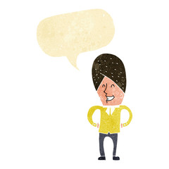 cartoon happy man with speech bubble
