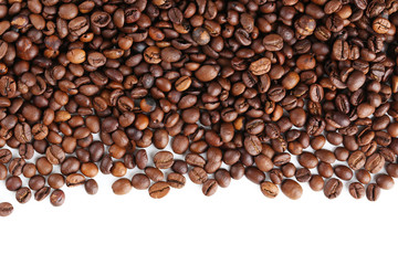 Roasted coffee beans on a white background