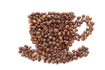 Roasted coffee beans isolated on a white