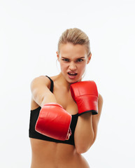 Fitness healthy women boxing in studio isolated